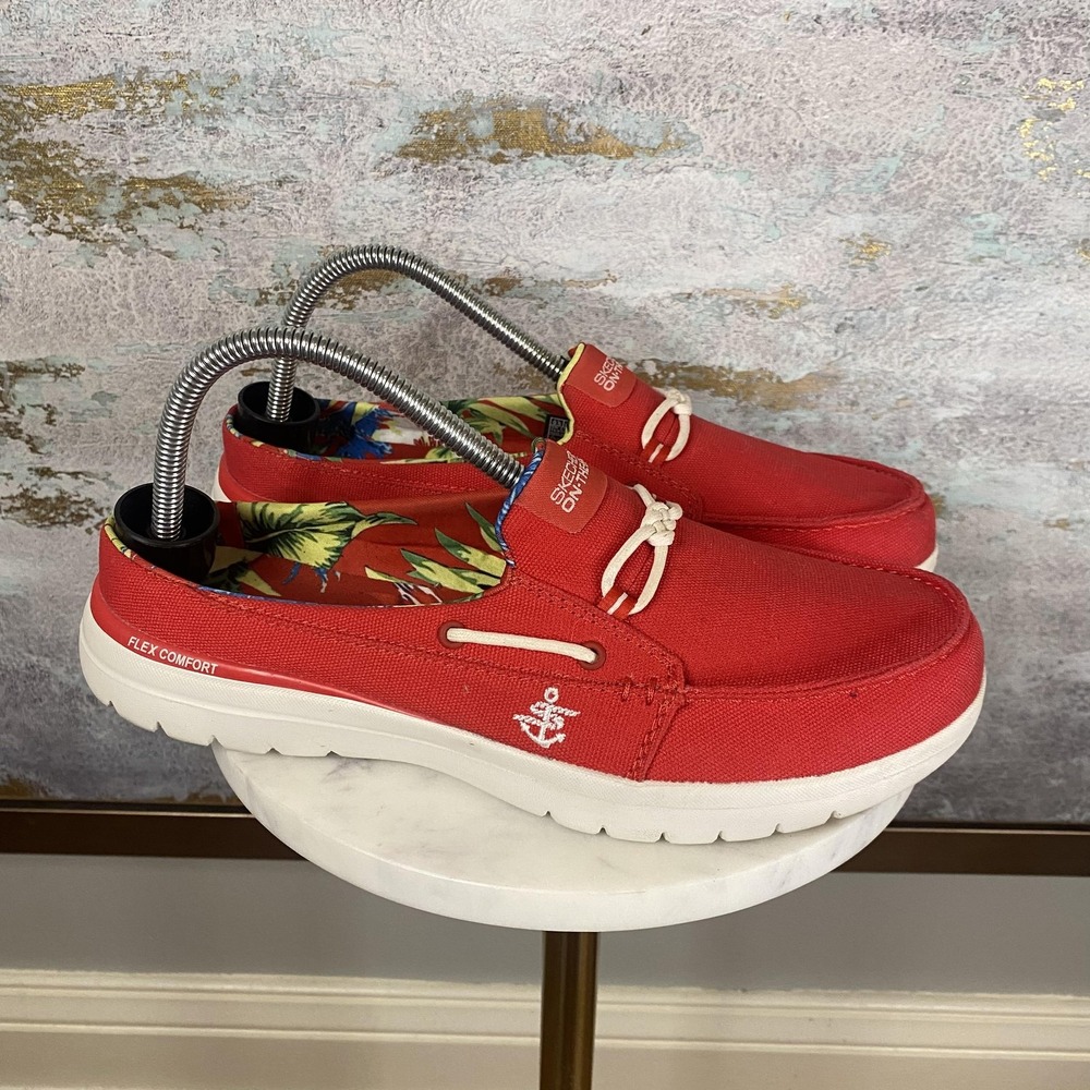 Skechers On-the-Go Shoes Womens Size 9.5 Red Canvas Boat Slip On SN 136496 - Picture 2 of 11